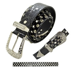 Punk Rock Rivet Faux Holes Row Grommet Crsytal Stone Belt