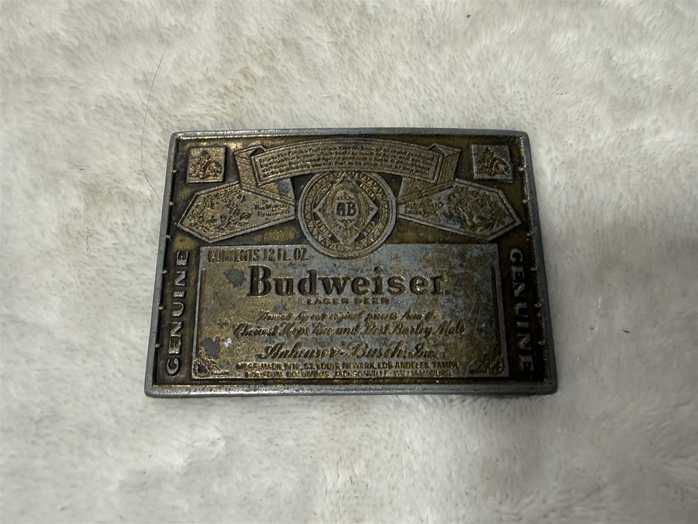 VINTAGE ANHEUSER BUSCH BUDWEISER BEER CAN LABEL BRASS BELT BUCKLE