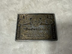 VINTAGE ANHEUSER BUSCH BUDWEISER BEER CAN LABEL BRASS BELT BUCKLE