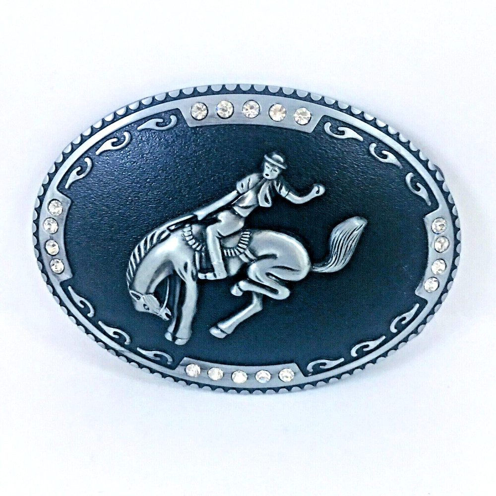 Men&rsquo;s Belt Buckle Shine Western BULL RIDER engraved Buckle Black Color Hebilla