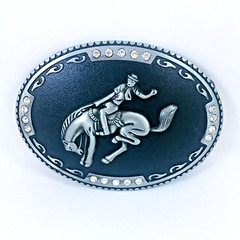 Men&rsquo;s Belt Buckle Shine Western BULL RIDER engraved Buckle Black Color Hebilla