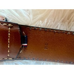 Tommy Hilfiger Brown Leather Belt Silver Buckle Stitched Casual Dress Size 40
