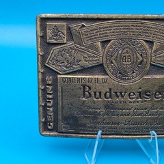Budweiser Lager Beer Belt Buckle Odeco Inc Anheuser-Busch Brass Label Design