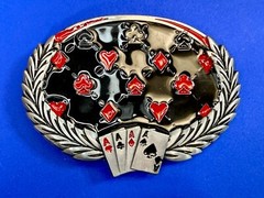 Four Aces Laurel Leaf Playing Card Casino Las Vegas Gambling Gambler Belt Buckle