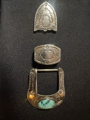 Western Engraved Silver Floral 3-Piece Belt Buckle Set Men’s 1.5in R.D.M