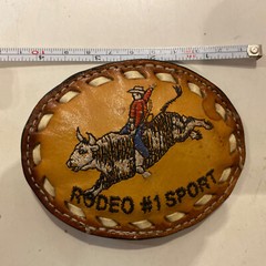 RODEO #1 SPORT Belt BUCKLE Genuine LEATHER Bullriding New Little Stained Picture