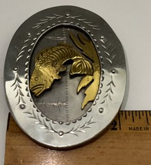 Framed Fish Handmade Stamped & Riveted Belt Buckle with Makers Mark on Back EUC