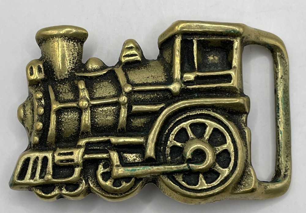 VINTAGE Solid Brass Train Belt Buckle Locomotive Engine Steam