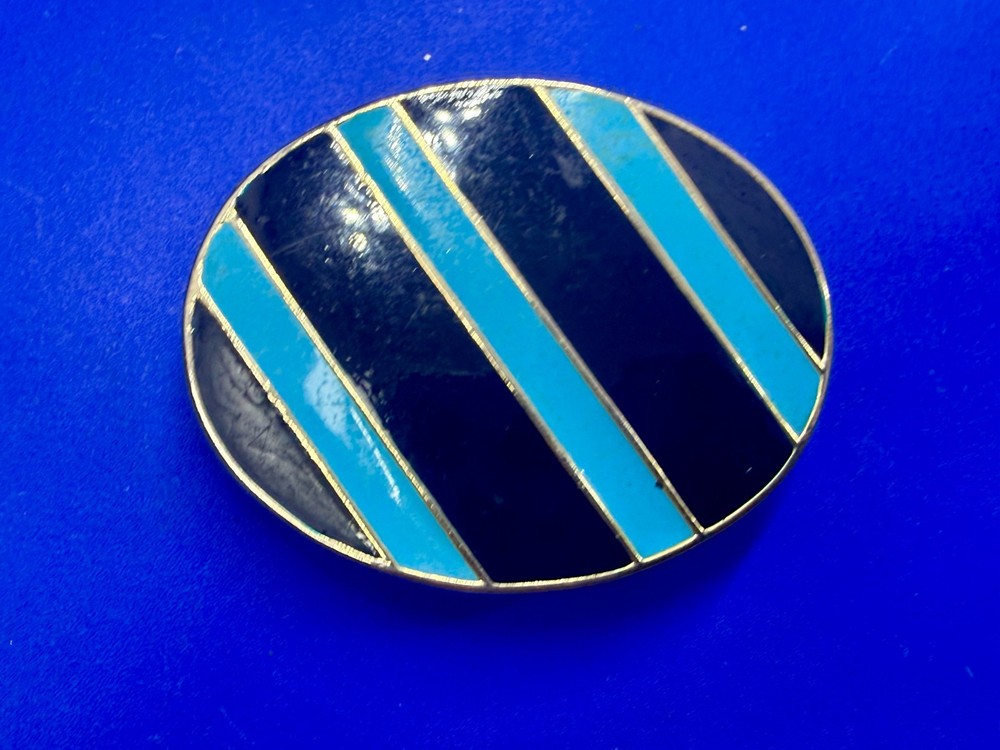 Geometric Enamel Pattern Black Blue Stripes Outlined Hippy Vibe Belt Buckle