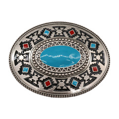 Men Women Silver Metal Southwester Fashion Belt Buckle Ethnic Oval Turquoise TX