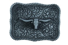 Men Buckle Silver Metal Bull Square Western Fashion Texas Long Horn Cow TX Style