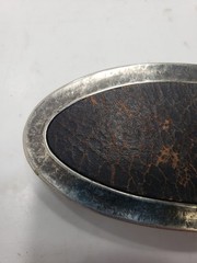 Set Of 3 Vintage Leather Snakeskin Oval Shaped Solid Brass Belt Buckles