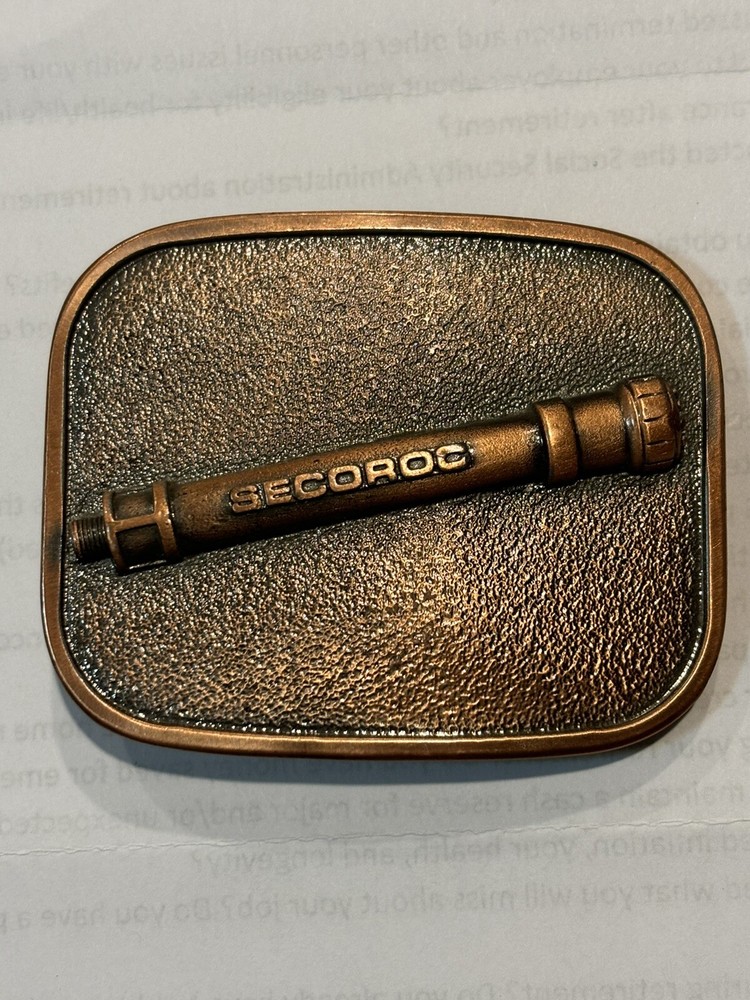 SECOROC Brass Belt Buckle Vintage Mining & Oil Field, 1980&rsquo;s/90&rsquo;s