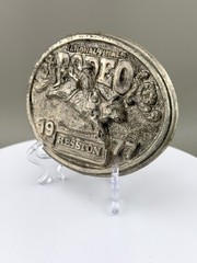 1977 Hesston Silver Award 655 NFR Rodeo Belt Buckle Bull Rider Cowboy