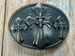 Fleur-de-lis Triple Maltese Style Three Cross Gothic Punk Biker Vibe Belt Buckle