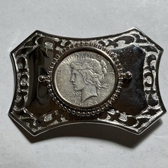 1922 vintage PEACE silver dollar WESTERN belt buckle COIN american RODEO cowboy