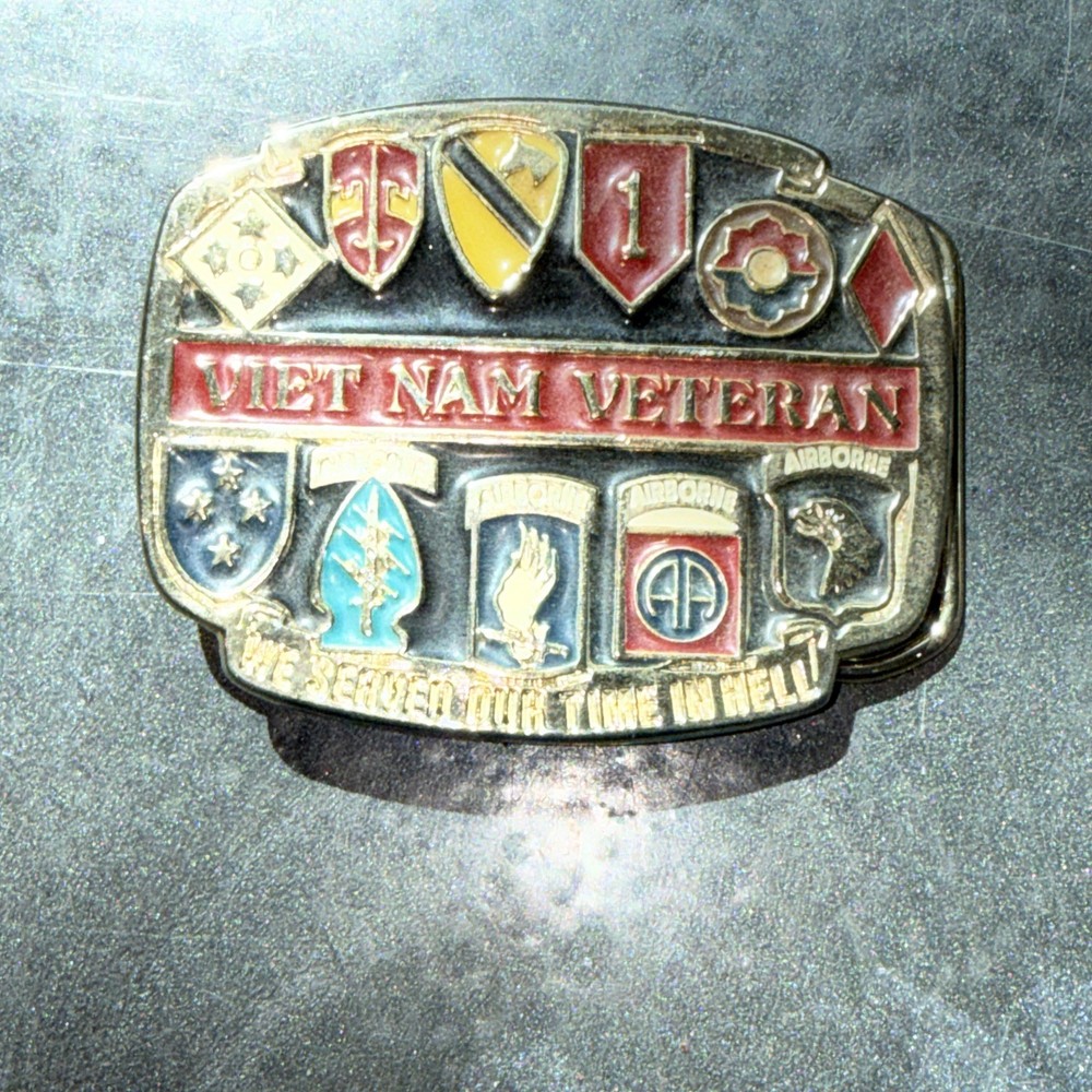 VINTAGE AIRBORNE VIETNAM VETERAN We Served Our Time In Hell Belt Buckle Made USA