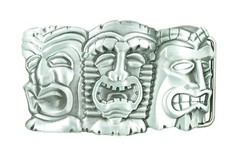 Three Tribal Tiki Tikki Masks Hawaii Western Metal Belt Buckle
