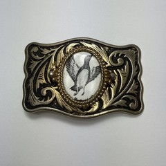 Vintage Canadian Goose In Flight Raised Belt Buckle Silver And Gold Toned Metal
