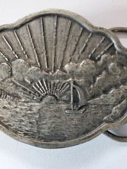 Vintage Bergamot Brass works Sailing boat Sunset Belt Buckle 1977 D-48