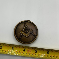 Vintage Master Designs Babylon NY Masonic Brass Belt Buckle Square Compasses G