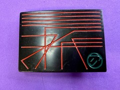 Unknown to me! Geometric Abstract Lines Red Over a Black Enamel Belt Buckle