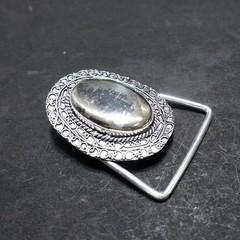 Handcrafted 925 Sterling Silver Natural Pyrite Oval Cabochon Belt Buckle