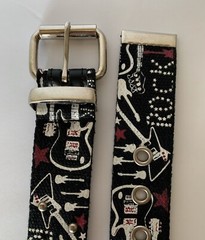 Rock Music Guitar Goth Studded Print Metal Buckle Belt Size L Relic Brand
