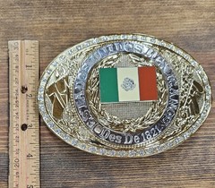 Large Oval Mexican Flag Western Cowboy Belt Buckle; Estados Unidos Mexicanos