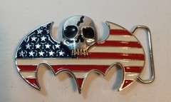 4&Prime; Bat Logo American Flag Broken Skull Metal Belt Buckle Rare