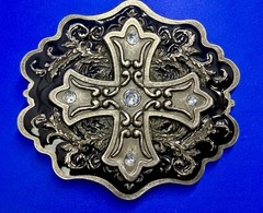 Iron Cross with Rhinestone Religious Gothic Punk Black Silver Color Belt Buckle