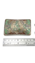 Vintage Signed DJN Delvin Nelson Navajo Turquoise & Coral Inlay Belt Buckle