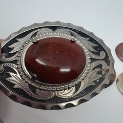 Western Interchangeable Stone Belt Buckle Silver Tone Agate Jasper 3.5in