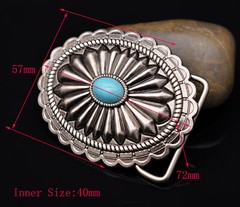Huge Men Vintage Southeast Tribal Floral Turquoise Leather Belt Buckle Fits 40mm