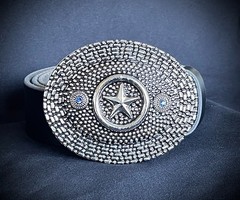 “Lone Star Reliquary” Belt Buckle Handmade 4×3 Leather back OOAK Darren McNeese