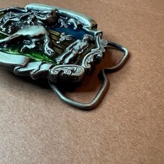 Vintage Western Rodeo Bronco Rider Belt Buckle Enamel Pewter Tone Cowboy Style