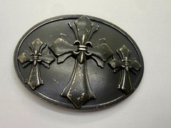 Fleur-de-lis Triple Maltese Style Three Cross Gothic Punk Biker Vibe Belt Buckle
