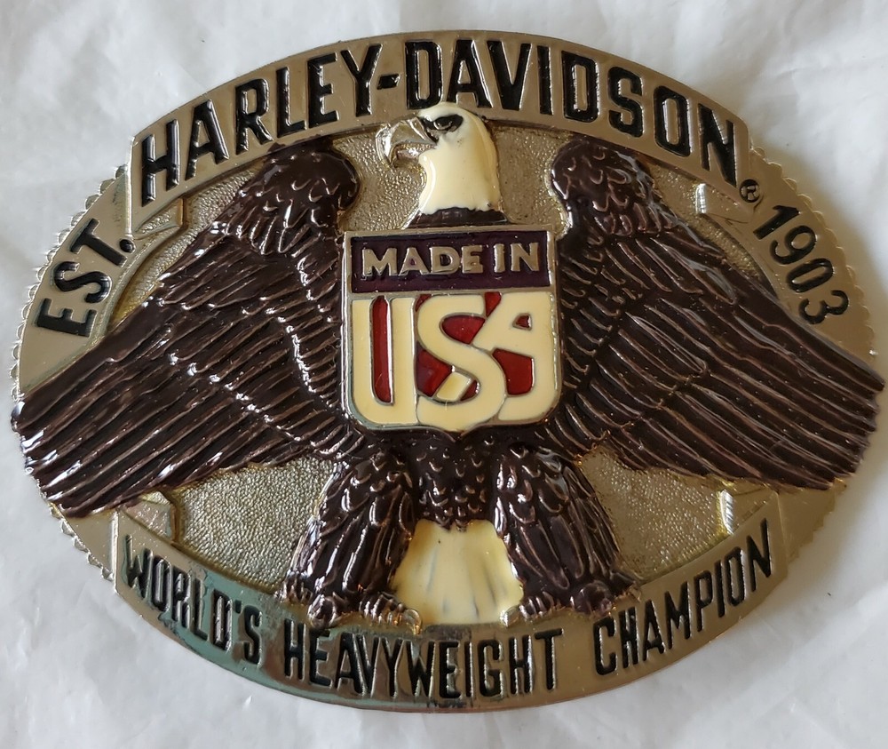 New Vtg. Harley Davidson Belt Buckle Raintree – Heavyweight Champ