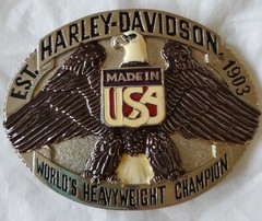 New Vtg. Harley Davidson Belt Buckle Raintree – Heavyweight Champ