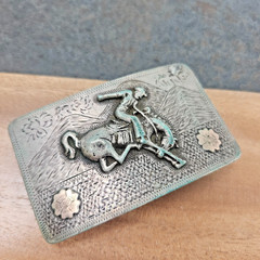 Vintage Sterling Silver 925 Mexico Cowboy Bronco Rider Western Large Belt Buckle
