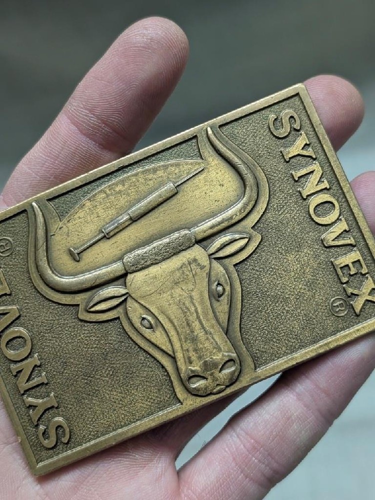 vintage 1970s belt buckle WESTERN cow bull COWBOY rancher FARMING brass
