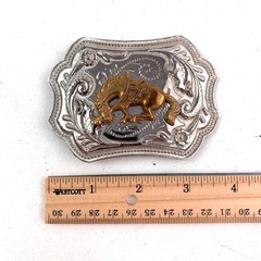 Western Belt Buckle 3D Silver Gold Tone Bucking Bronco Engraved