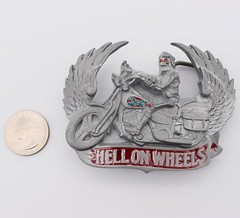 Hell On Wheels Motorcycle Skull Rider Novelty Gift Belt Buckle (New)