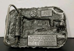 Vtg. belt buckle 1984 Siskiyou buckle freight yard locomotive Train Engine Mint!