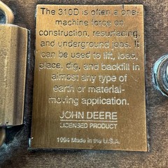 John Deere 310D Backhoe Belt Buckle Vintage Brass Heavy Equipment 1994Tractor