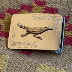 Vintage Silver Tone Roadrunner Belt Buckle Western Southwestern Etched Floral