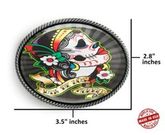 Punk Sugar Skull Girl Mexican Tattoo Handmade Artisan Belt Buckle