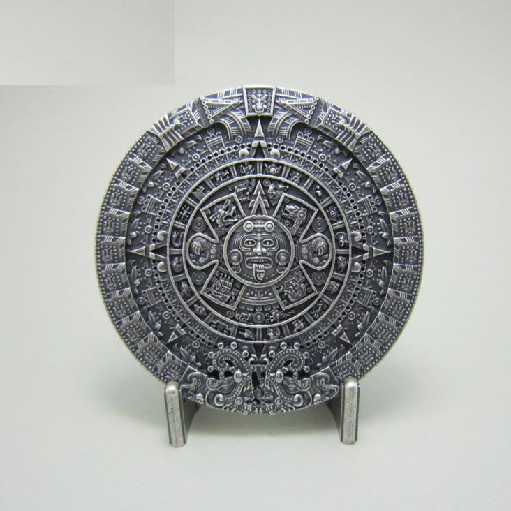 Western Zinc alloy Leather Belt Buckle Aztec Solar Calendar Stone Shape Pattern