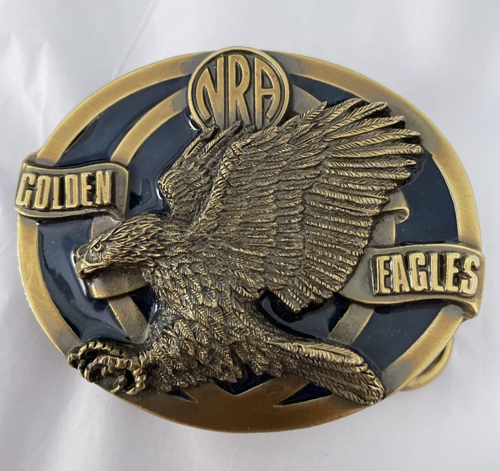 Vintage NRA Golden Eagles Embossed Gold/Black Heavy Belt Buckle Made in USA