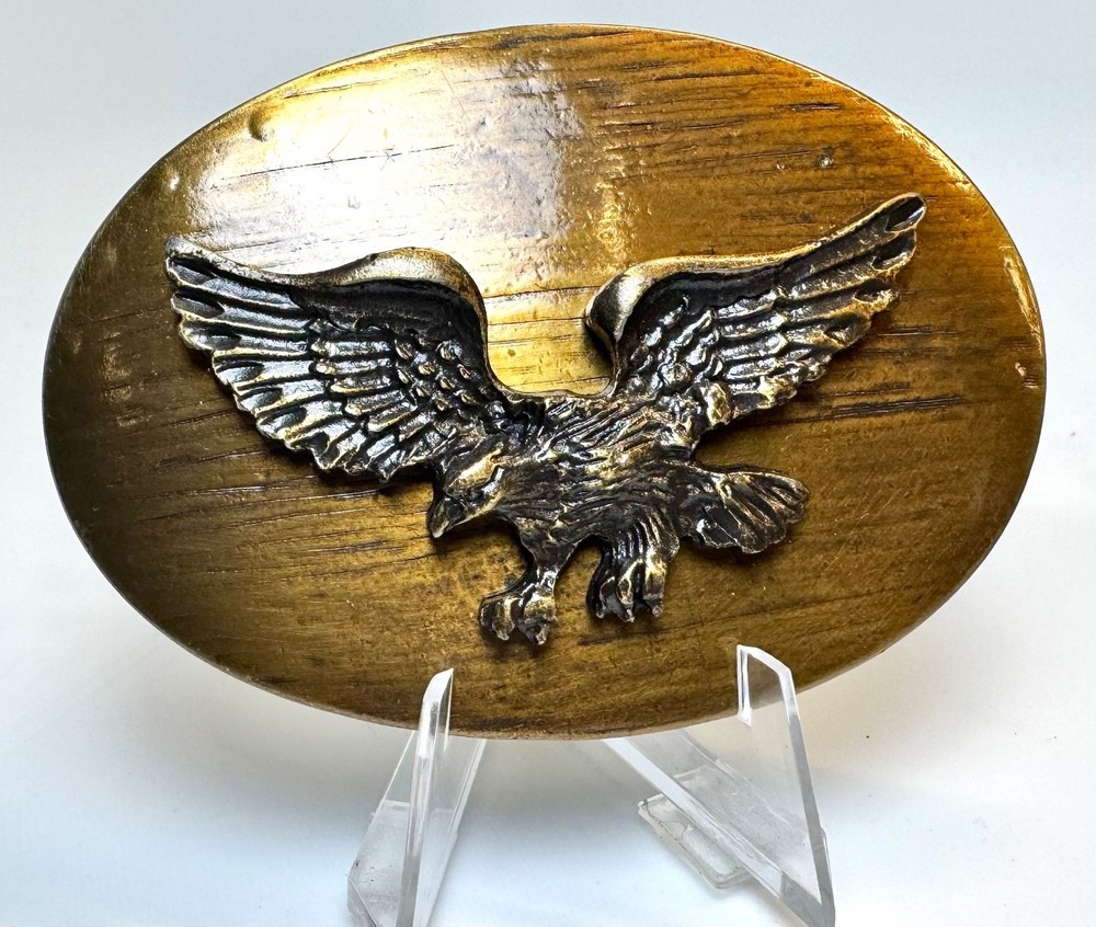 Vintage 1970s Brass Belt Buckle EAGLE WESTERN cowboy USA United States